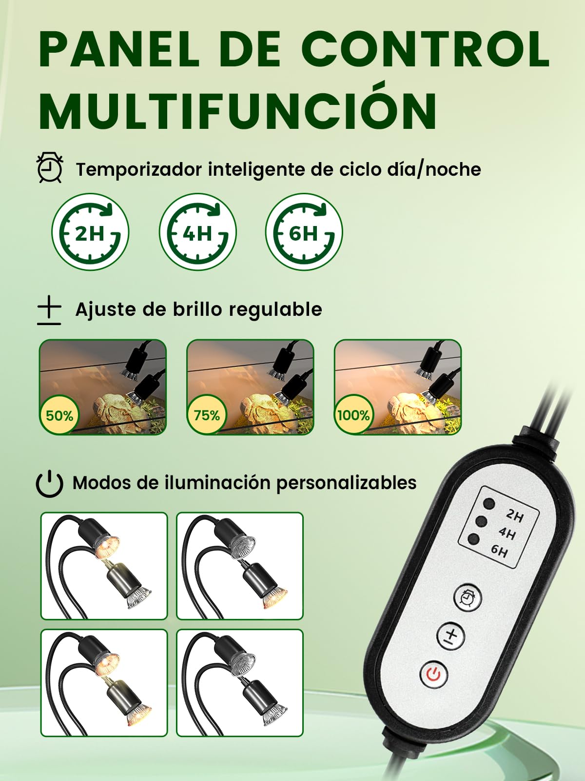 GlowUp Lampara Tortuga de Tierra con Temporizador, Lampara de Calor para Tortugas, control independiente, 360° para tortugas, dragones barbudos y lagartos, Incluye 2 bombillas E27