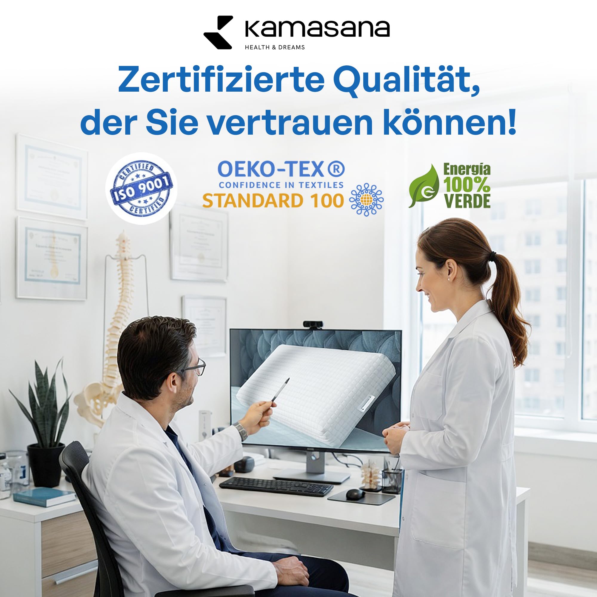 Orthopädisches Seitenschläferkissen 40x80, 16 cm hoch - Memory Foam Kopfkissen für Seitenschläfer mit weicher und Fester Seite, ergonomisches Nackenstützkissen gegen Nackenschmerzen