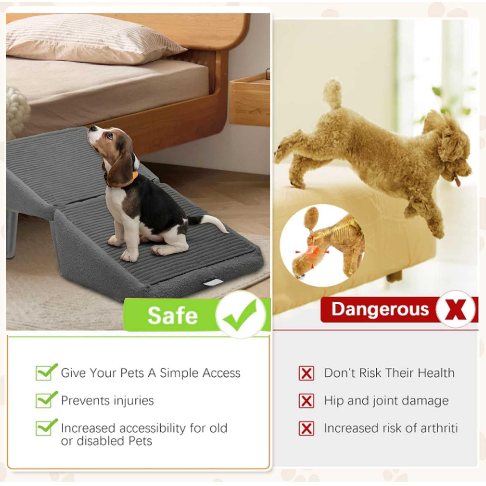 Sgabello ottomano per cani, rampa 2 in 1 divisa per cani, altezza 35,1 cm, sedia pieghevole per cani, rampa ottomana per letto, rampa per cani, scale per artrite, cani anziani di piccola