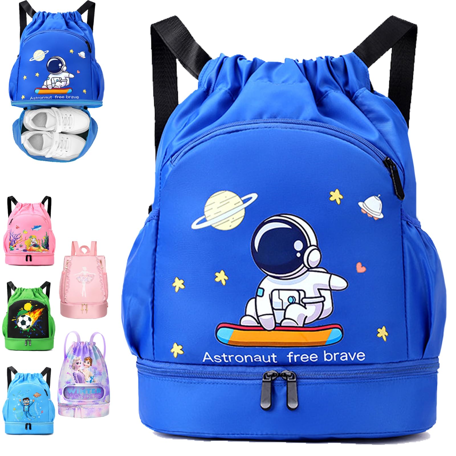 YOUYIKE Niños Mochila de Fitness, Deportiva Impermeable Bolsa de Playa, Bolsa para Viajes de Gimnasio, Adecuado Chico Chico Bolsa Deport, Mochila Con Cordón