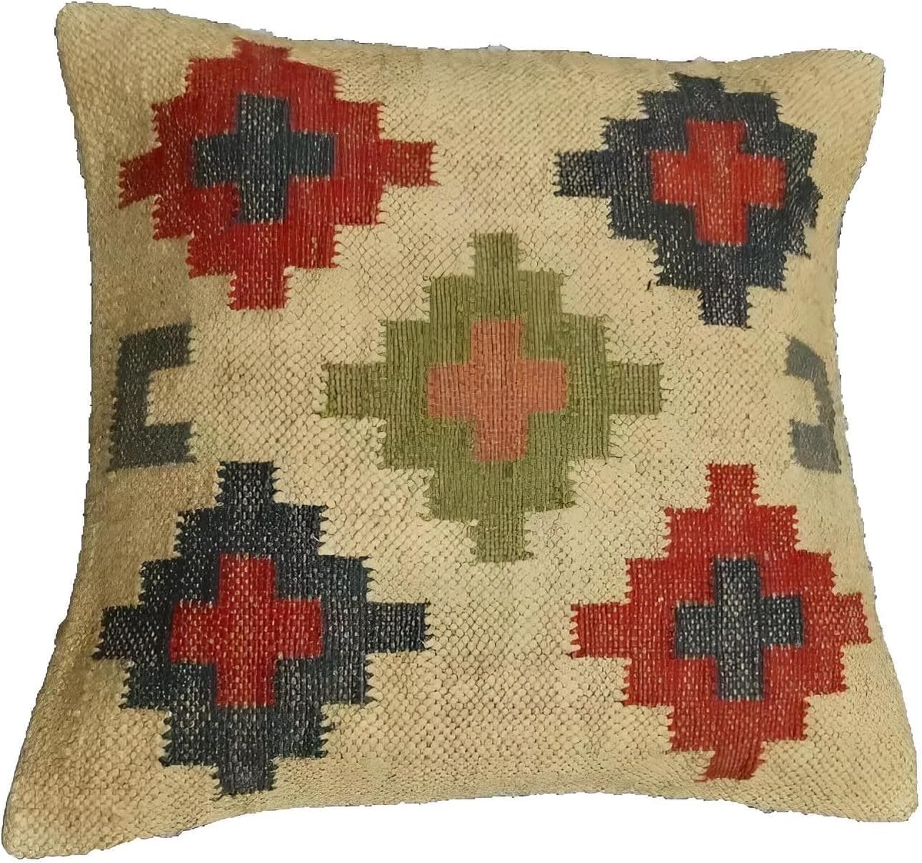 Housse de coussin Kilim 18x18 en laine et jute tissée main par Indacorify