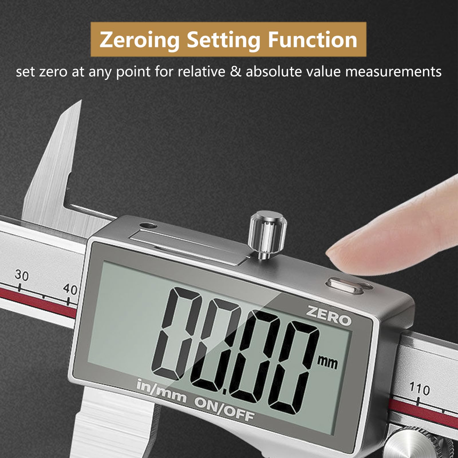 Calibre Digital con Pantalla LCD, Pie de Rey Digital de Acero Inoxidable, Profesional Electrónico Vernier Caliper para Mediciones Externas,Internas,Profundidad y Paso,300mm/12"