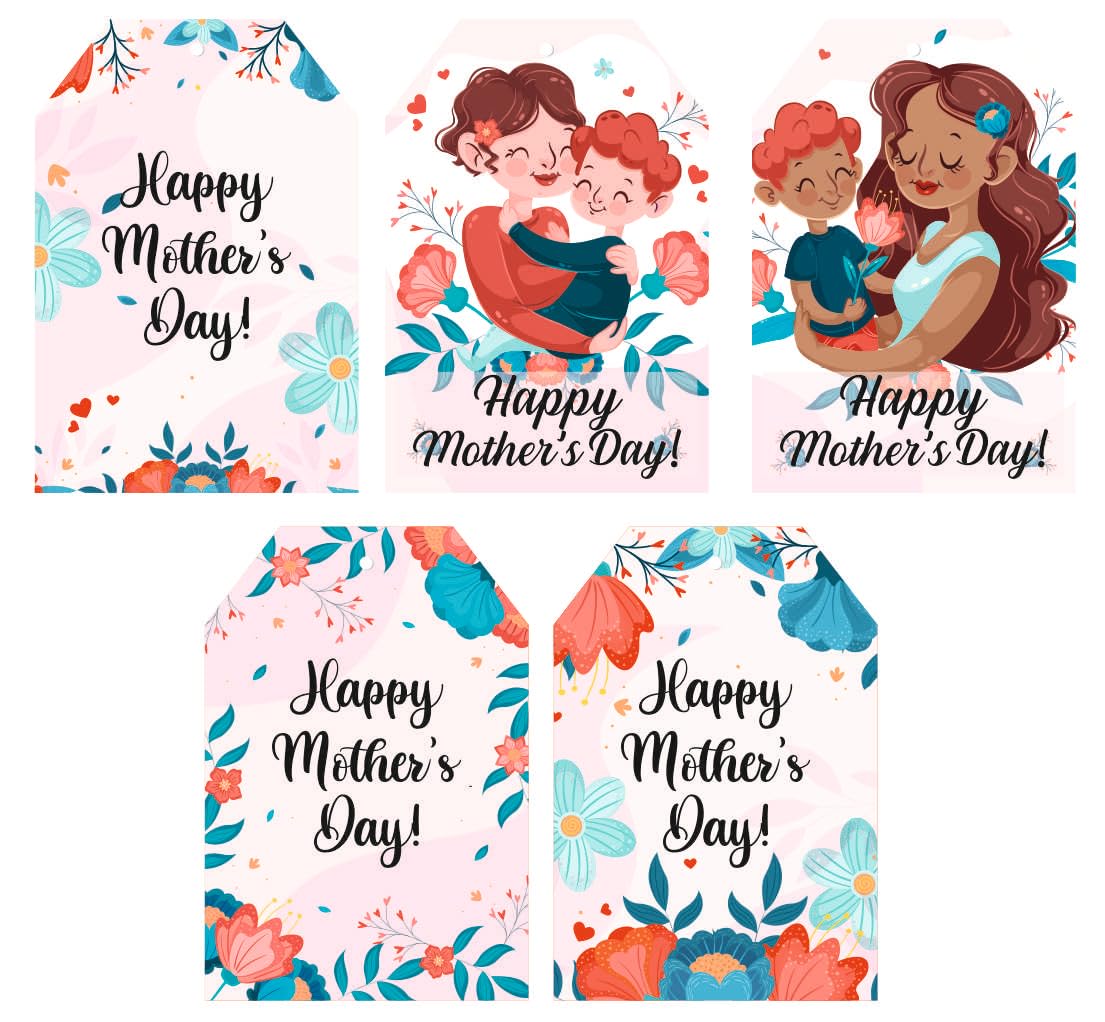 SVM CRAFT® Mothers Day Tags, 100Pcs 5 Style Mother's Day Paper Gift Tags Happy Mother's Day Hanging Labels Floral Love You Mom Best Mom Label Tags
