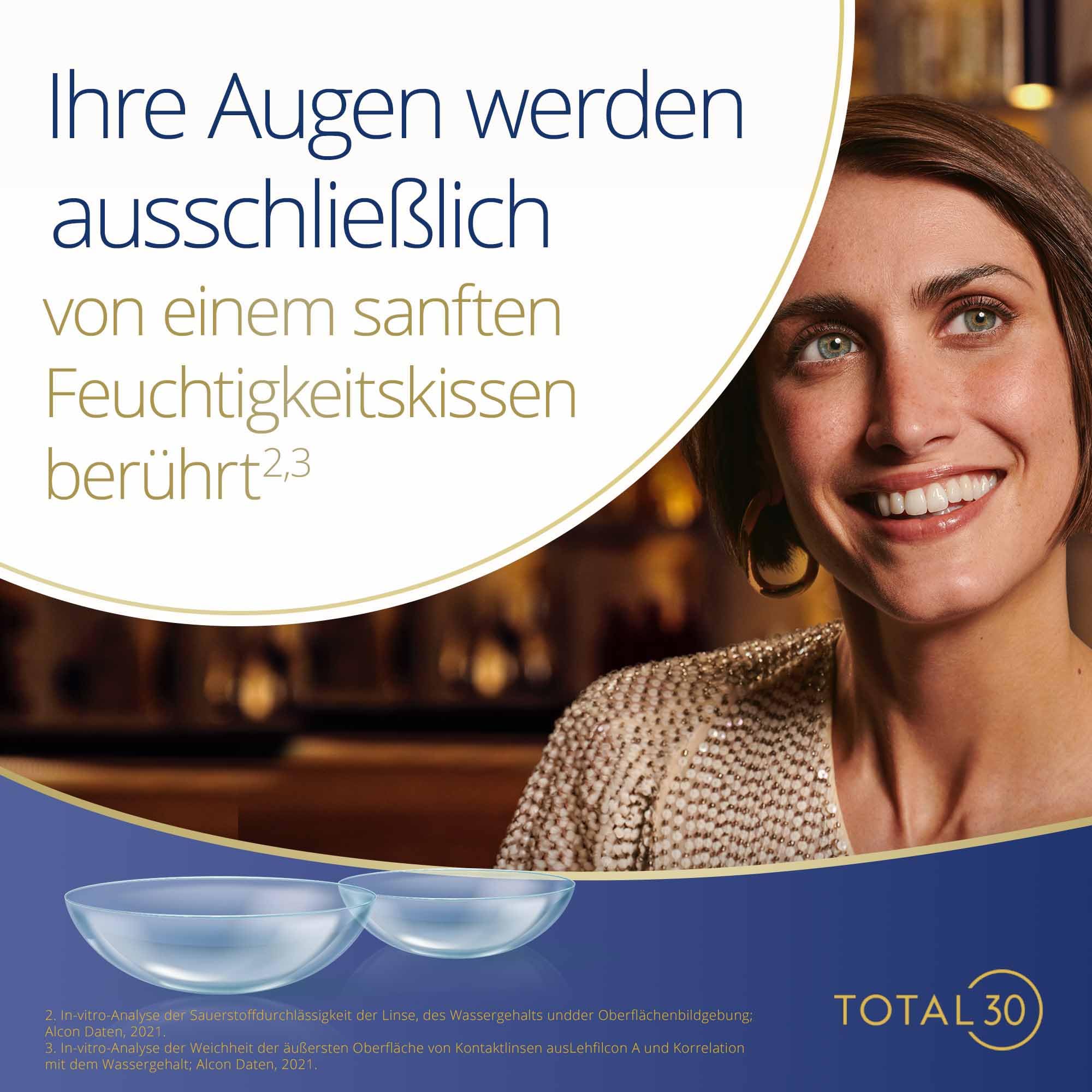 TOTAL30 Monatslinsen weich | 6 Stück | BC 8.4 mm | DIA 14.2 mm | -02.00 Dioptrien | Weiche Monatslinsen, so komfortabel wie ein Hauch von Nichts, auch noch an Tag 30. Mit BC 8.4 mm und DIA 14.2 mm