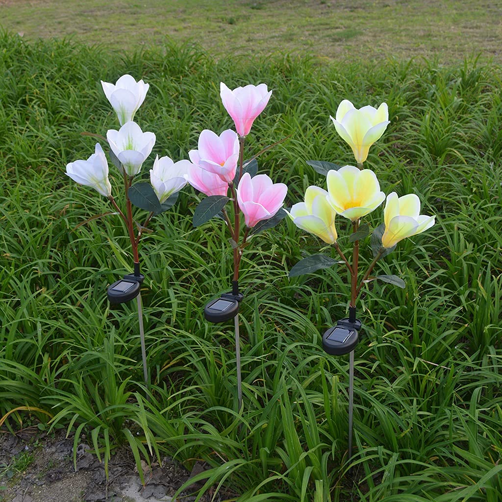 LNNSHX Guirlande Lumineuse Solaire sans Fil, 3 pièces, 4 LED, Fleurs de Magnolia, décoration de Jardin, Lampe de Paysage, économie d'énergie, fête d'anniversaire