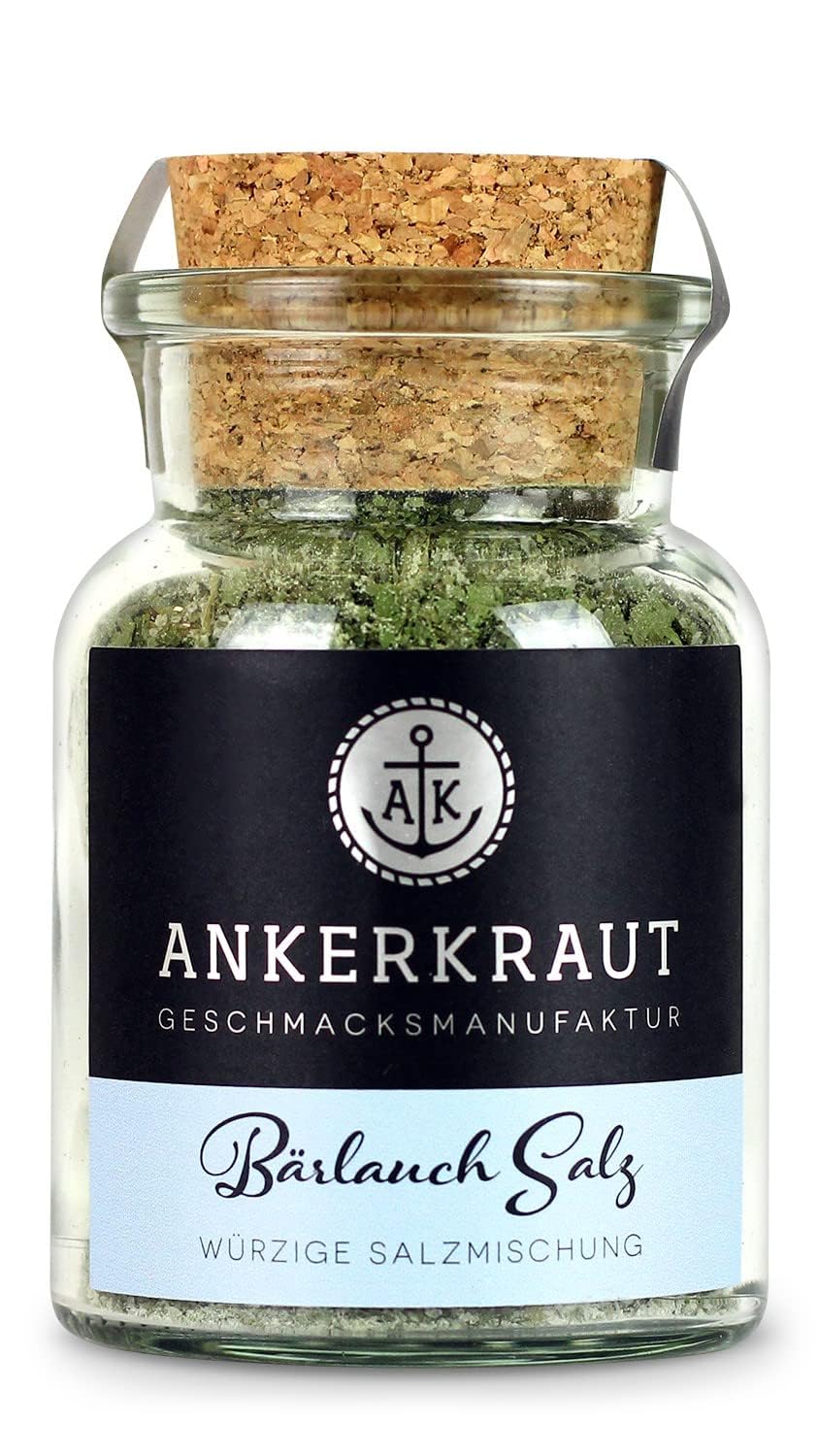 Ankerkraut Bärlauch Salz, Lecker Fleisch und Salat Verfeinern, Knoblauch-like Geschmack Aroma, Kräuter mit Gewürz zum Kochen, 110 g im Korkenglas