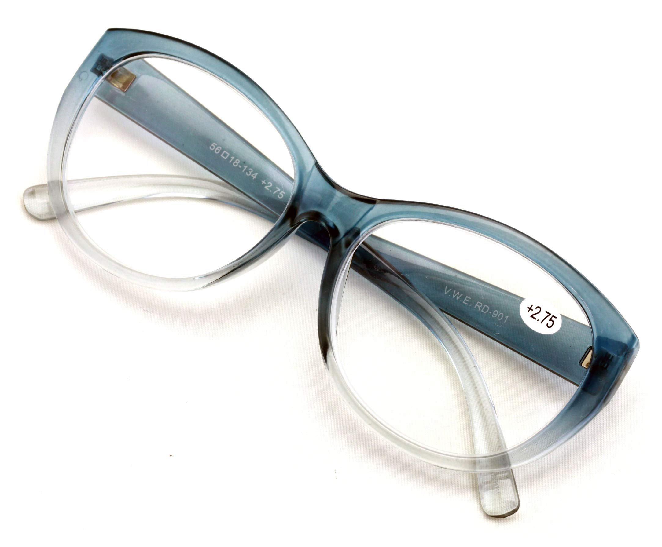 V.W.E. Oversize Women Reading glasses - Magnified Readers Cateye Vintage Jackie Oval - Clear lens