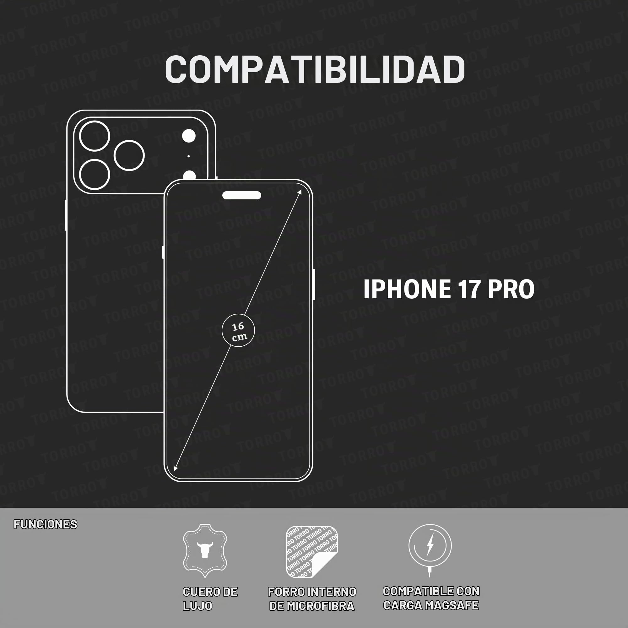 TORRO Funda Compatible con iPhone 17 Pro 6.3" 2025 - Funda Bumper Fina de Cuero Premium, Compatible con MagSafe (Azul)