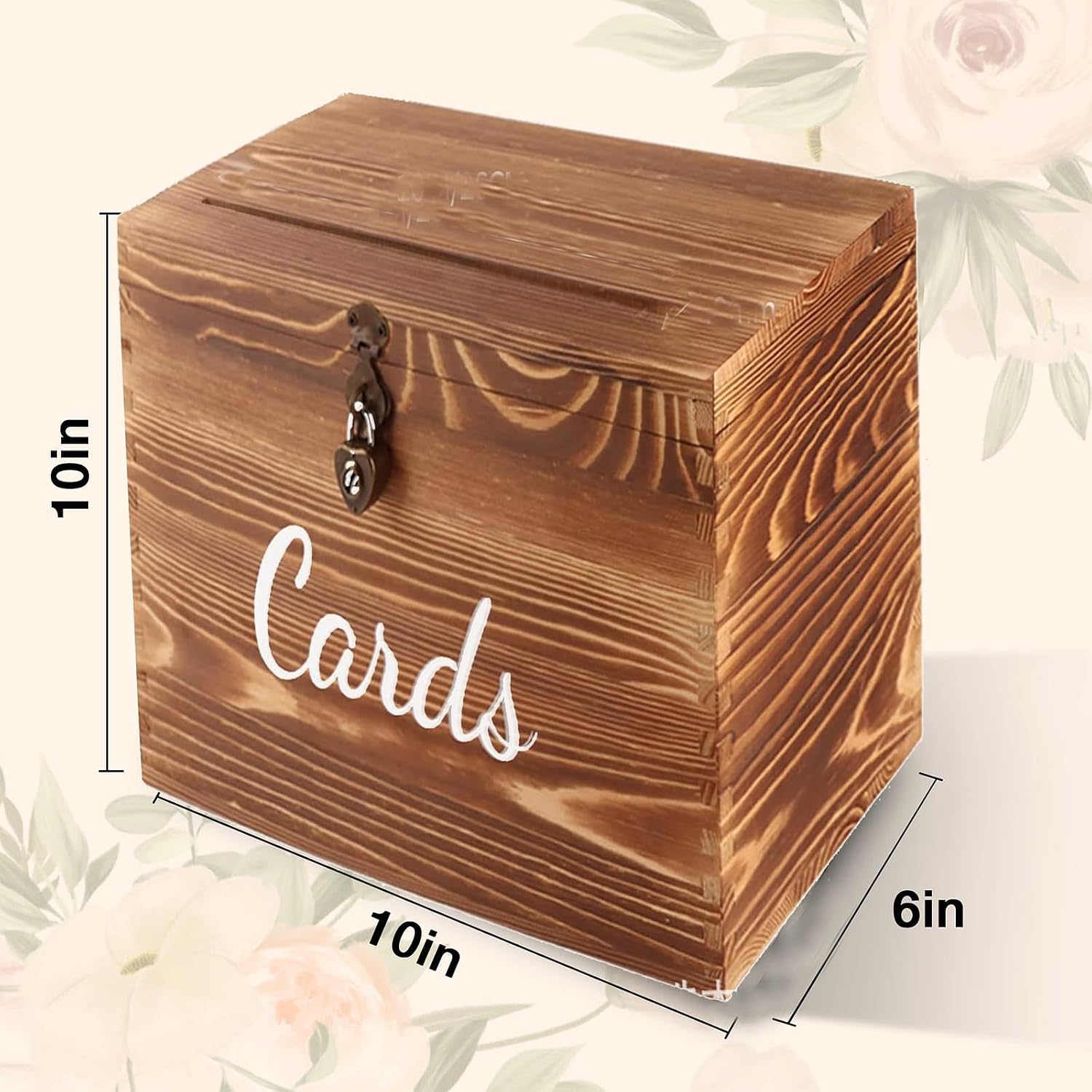 Rustic Wooden Card Box with Lock（ 10×10×6 in:Wedding,Shower Anniversary etc