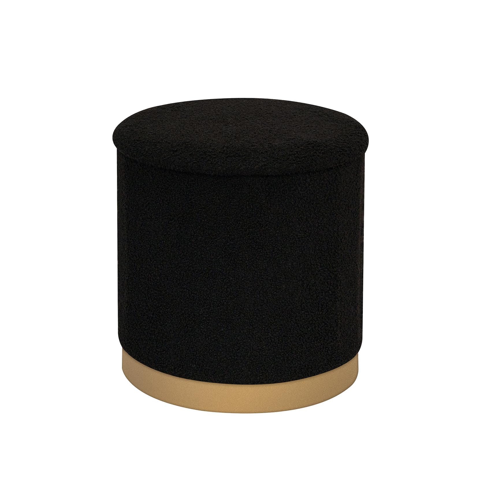 b fsobeiialeo ottoman with stroage, round boucle storage ottoman with gold plating base,foot rest stool for dorm room, living room black, 14.76"x14.76"x16.34"