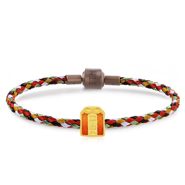 Chow Sang Sang CHOW SANG SANG 999 24K Gold Charme Cultural Omamori Mini Charme Bracelet for Women 92668C (Gold, 17 CM)