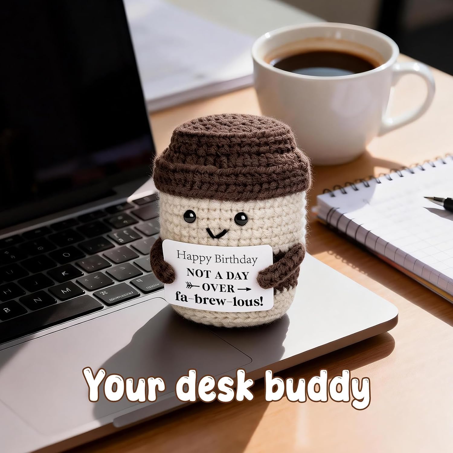 Funny Unique Birthday Coffee Espresso Lover Accessories Gifts for Women Men Happy Birthday Home Desk Party Decoration for Best Friend Sister Coworker Knitted Crochet Coffee Mug for Her Him