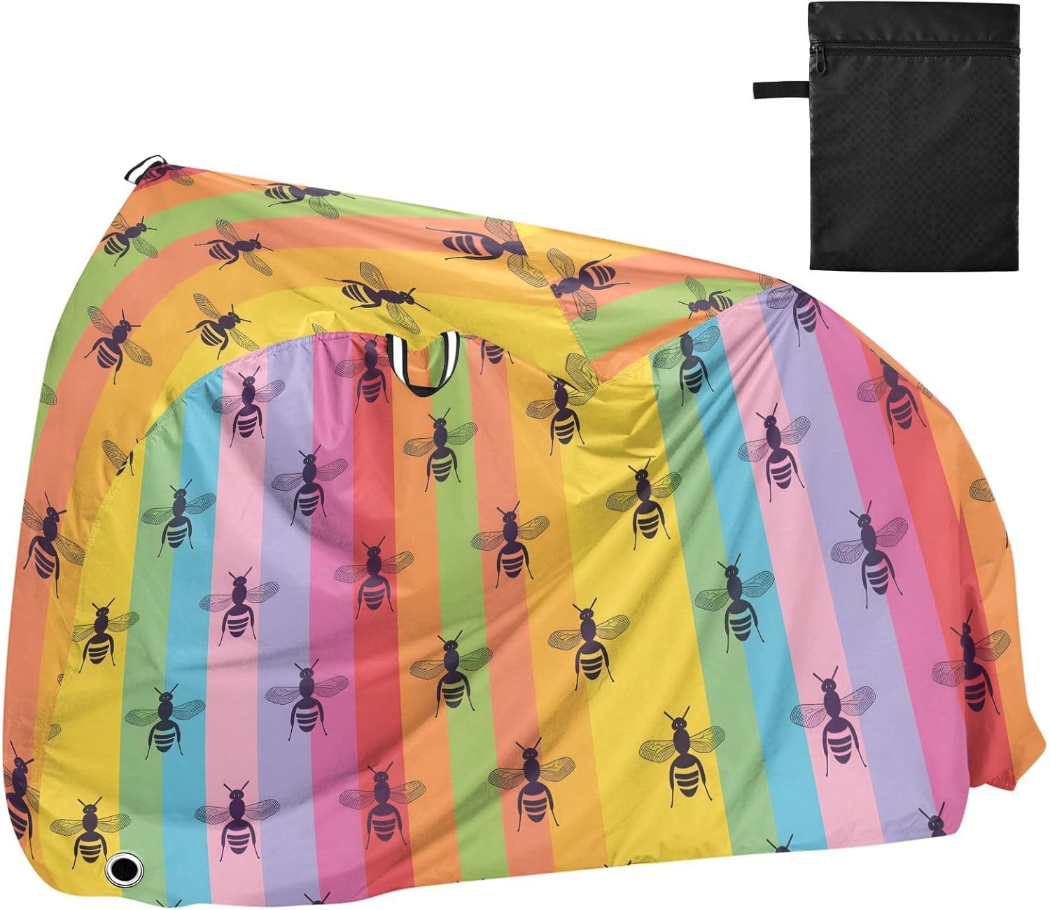 ALAZA Bee Rainbow Stripes Bike Cover Waterproof Outdoor Ebike Bicycle Covers Tarp Protection for 1/2 Bikes, Sun UV Dust Wind Proof