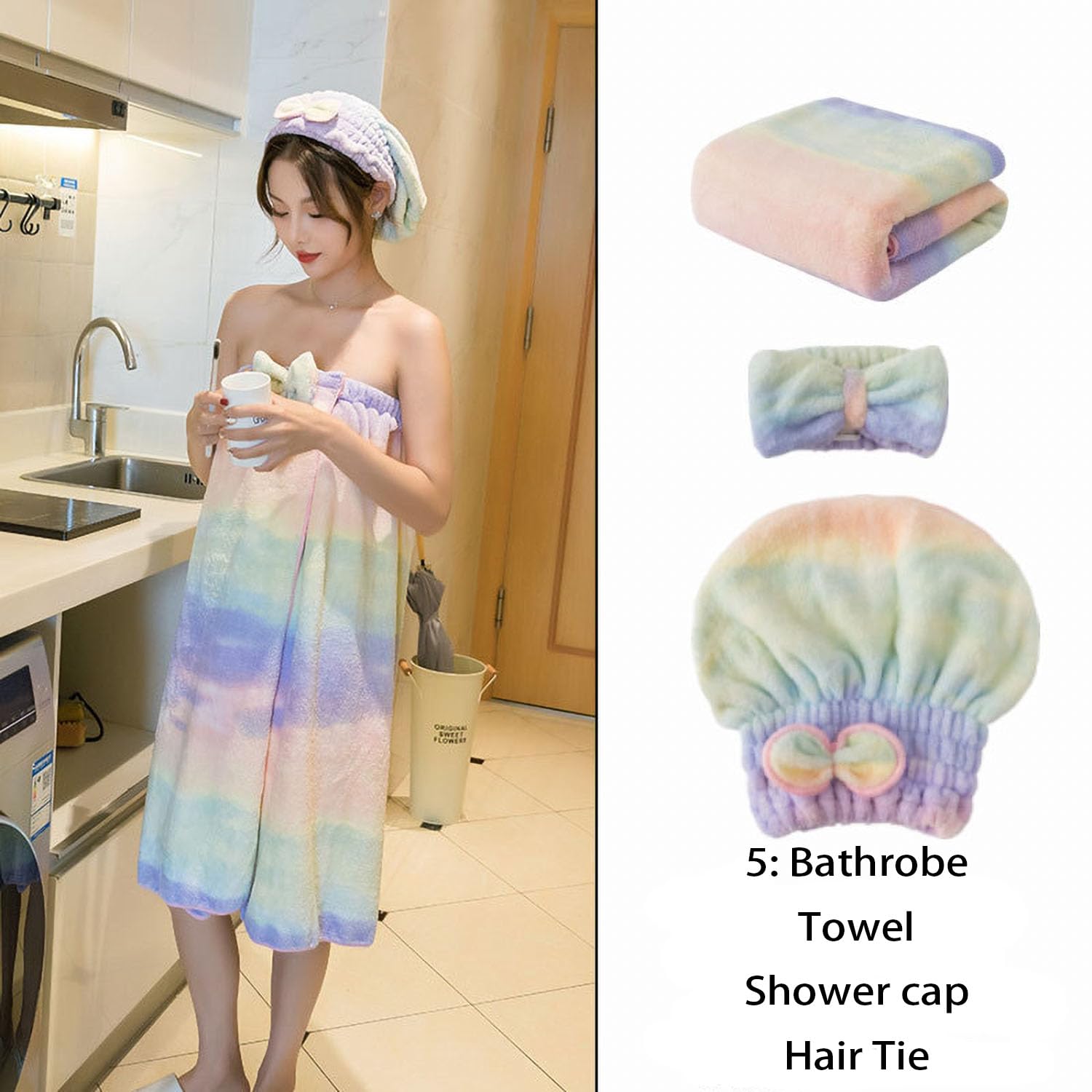 YMSHOPE Women's Rainbow Body Wrap Quick Dry Hair Cap Set (Purple)