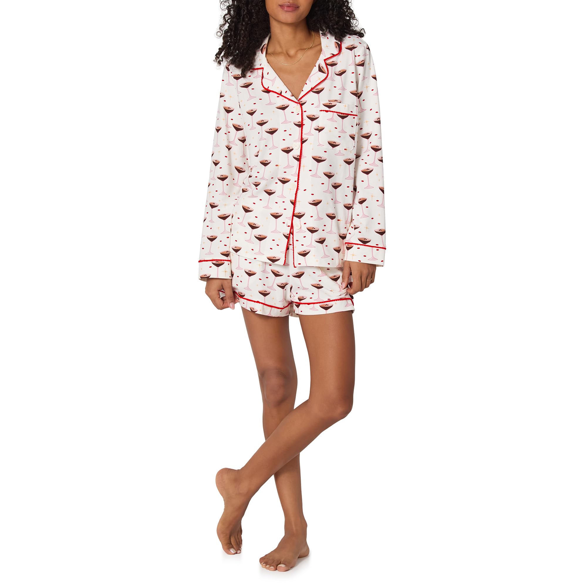 Bed Head PJs Womens Long Sleeve Button Down Pajama Shirt Matching Shorts Set - Soft Organic Cotton Sleep