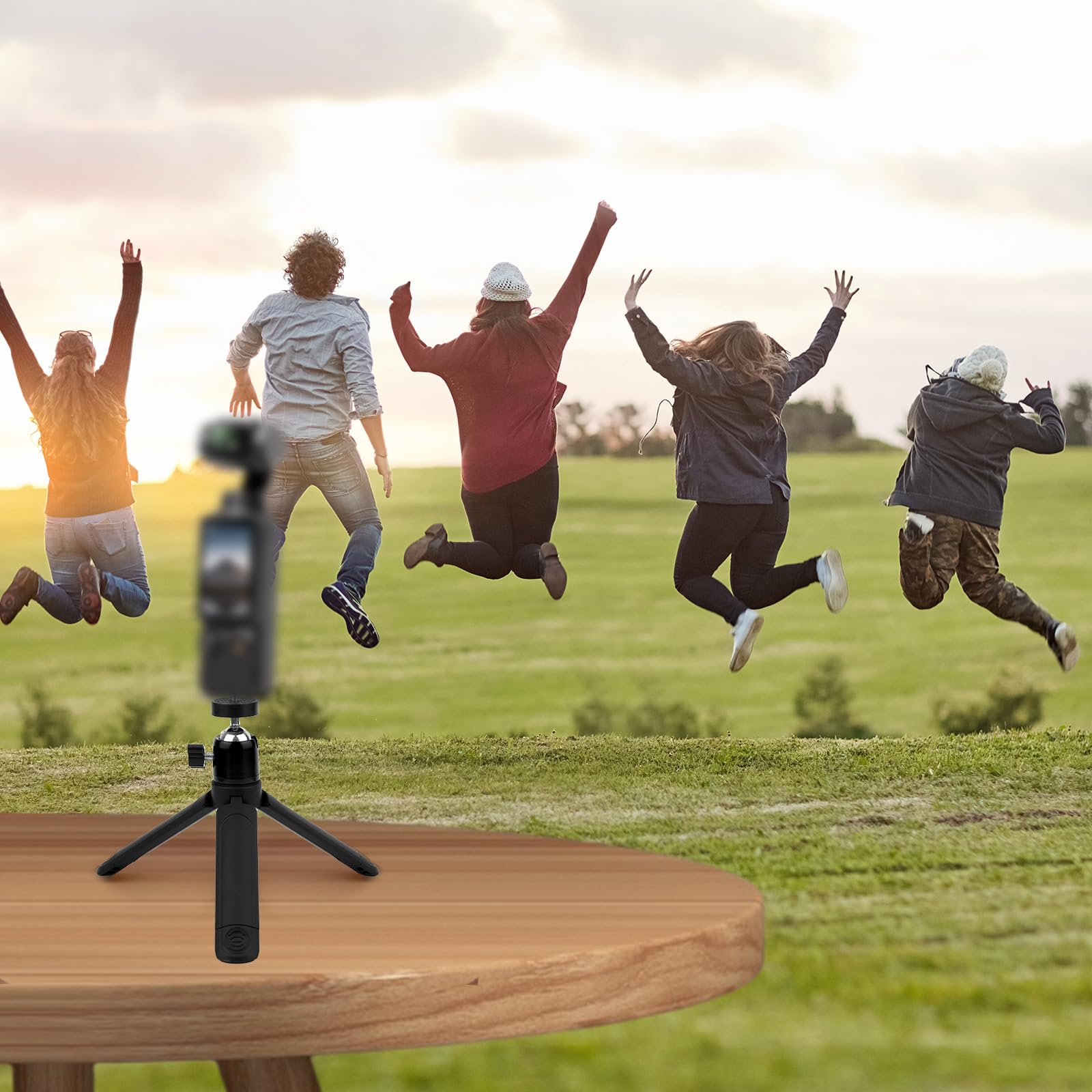 Gosknor Statyw Podróżny do DJI Osmo Pocket 3 i 2, Gwint 1/4" Przenośny Stojak Stołowy Czarny Uchwyt na Kamery Kompatybilny z Osmo Pocket 3 i 2 (w Zestawie Głowica Statywu)