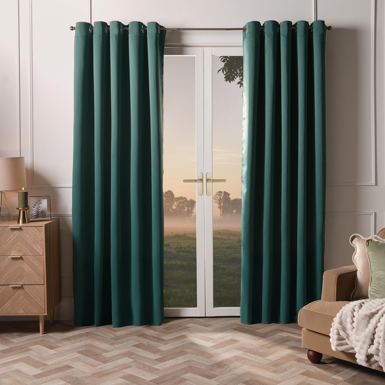 Dreamscene Blackout Forest Green Curtain for Living Room Bedroom, Blackout Curtains Decorative Summer Winter Curtains Soft Modern Insulated Curtain 2 Panels Set, 46x72”