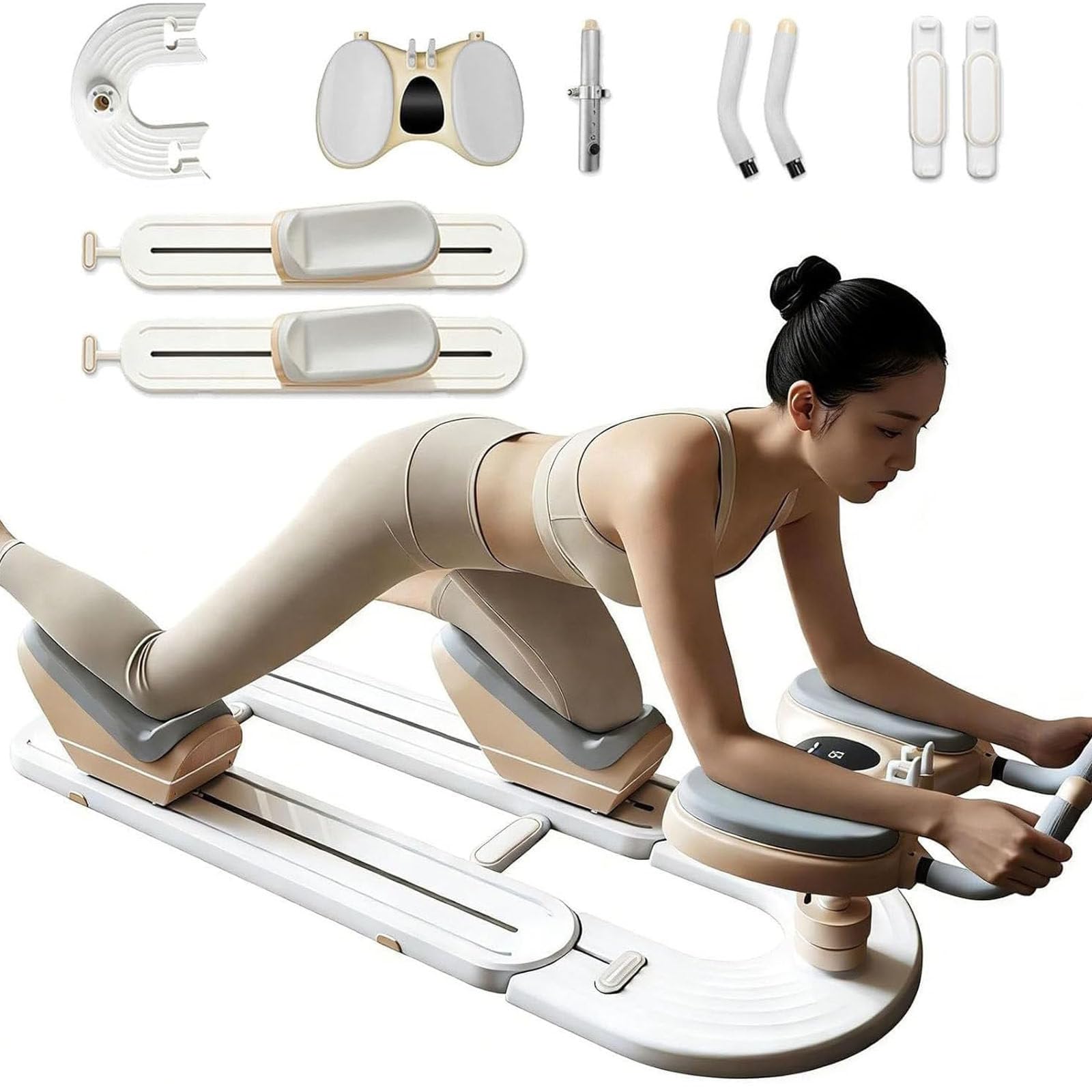 Drmoxin Spinal Decompression Machine, Spine Twist & Stretch Trainer, Full Body Stretch, 3 Adjustable Height, LED Timer, 42cm Low-Impact Exercise, 100kg Capacity, for Waist Toning, Leg Stretching