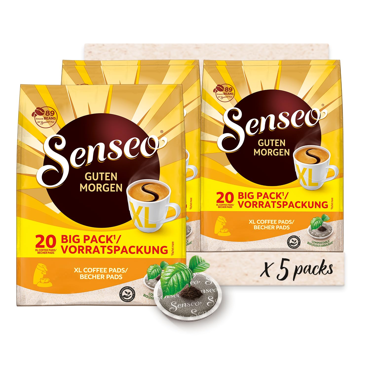 Senseo Pads Guten Morgen XL, Vorratspackung, 5 x 20 Getränke, 100 Kaffeepads