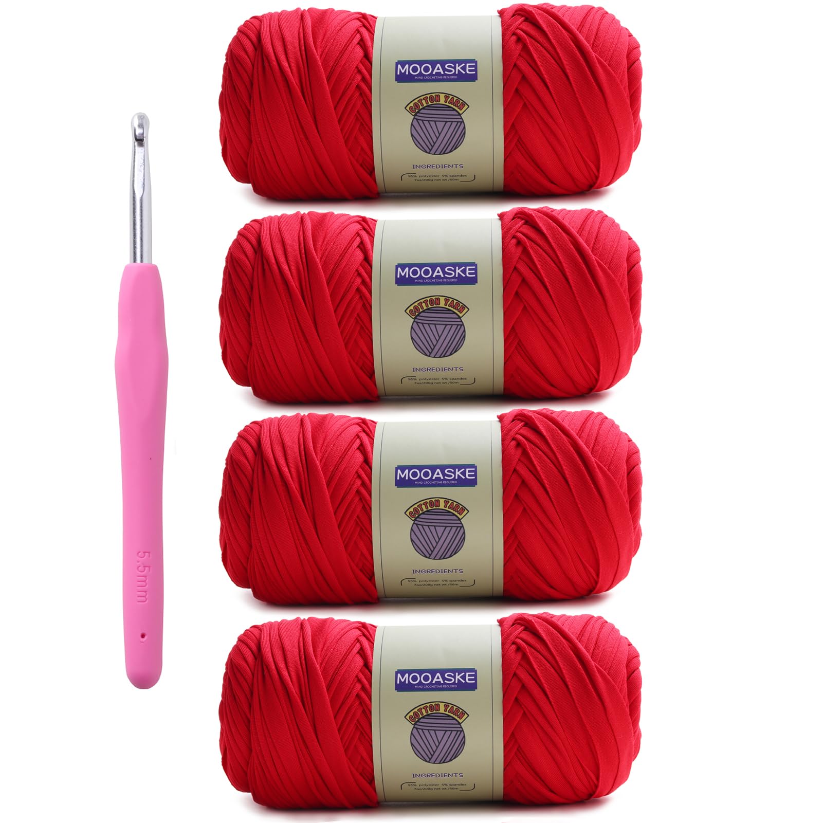 Mooaske Paquete de 2 hilos de ganchillo para tejer tú mismo, tela de ganchillo, manta, bolsas, muñecas, 400 g, hilo grueso para ganchillo con mezcla de poliéster y elastano, tela elástica (rosa)