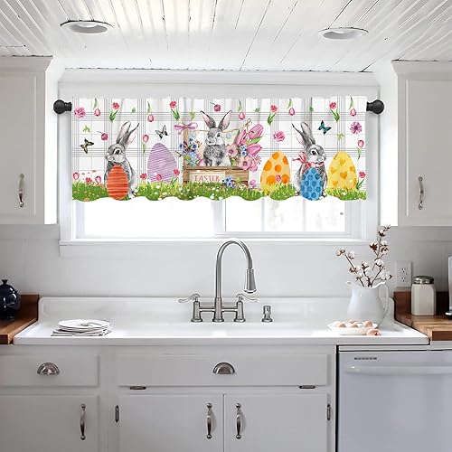 Miniatura 9 de Tomalillin Cenefas del día de San Patricio, ventana de cocina, gnomo del día de San Patricio, trébol, cenefa a cuadros, cortinas a cuadros blancos y