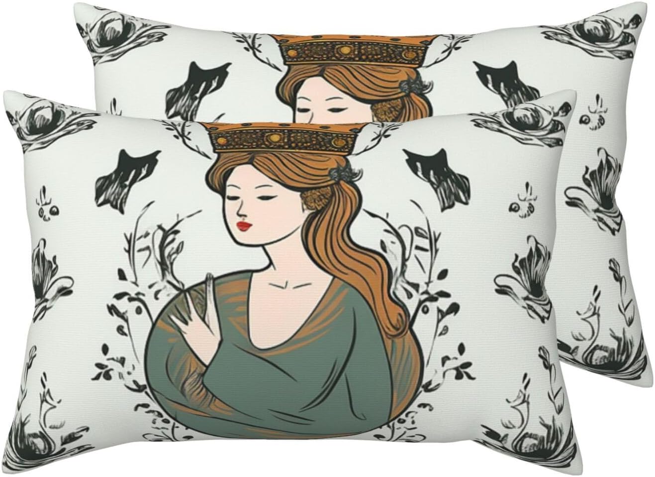 2 Pack Queen Size Pillow Cases for Hair and Skin, Soft Pillow Case Covers with Envelop Closure, Girl Wearing Crown Pillowcase 20x30 Inches Pillow Covers for Sleeping Gift
