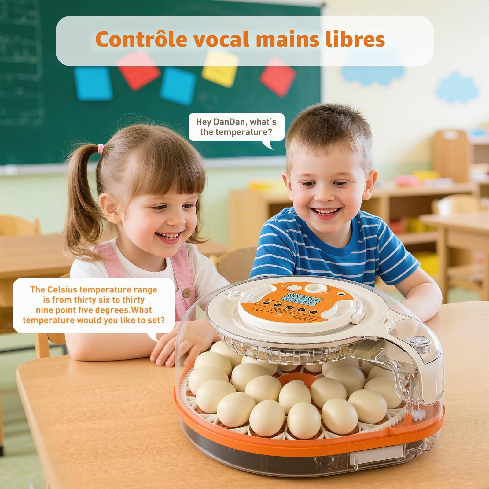 Couveuse Oeuf Automatique 26 Œufs, Commande Vocale pour Œufs de Volaille | Rotation Automatique, Contrôle de Température et Humidité Réglable pour œufs de poule, canard, caille