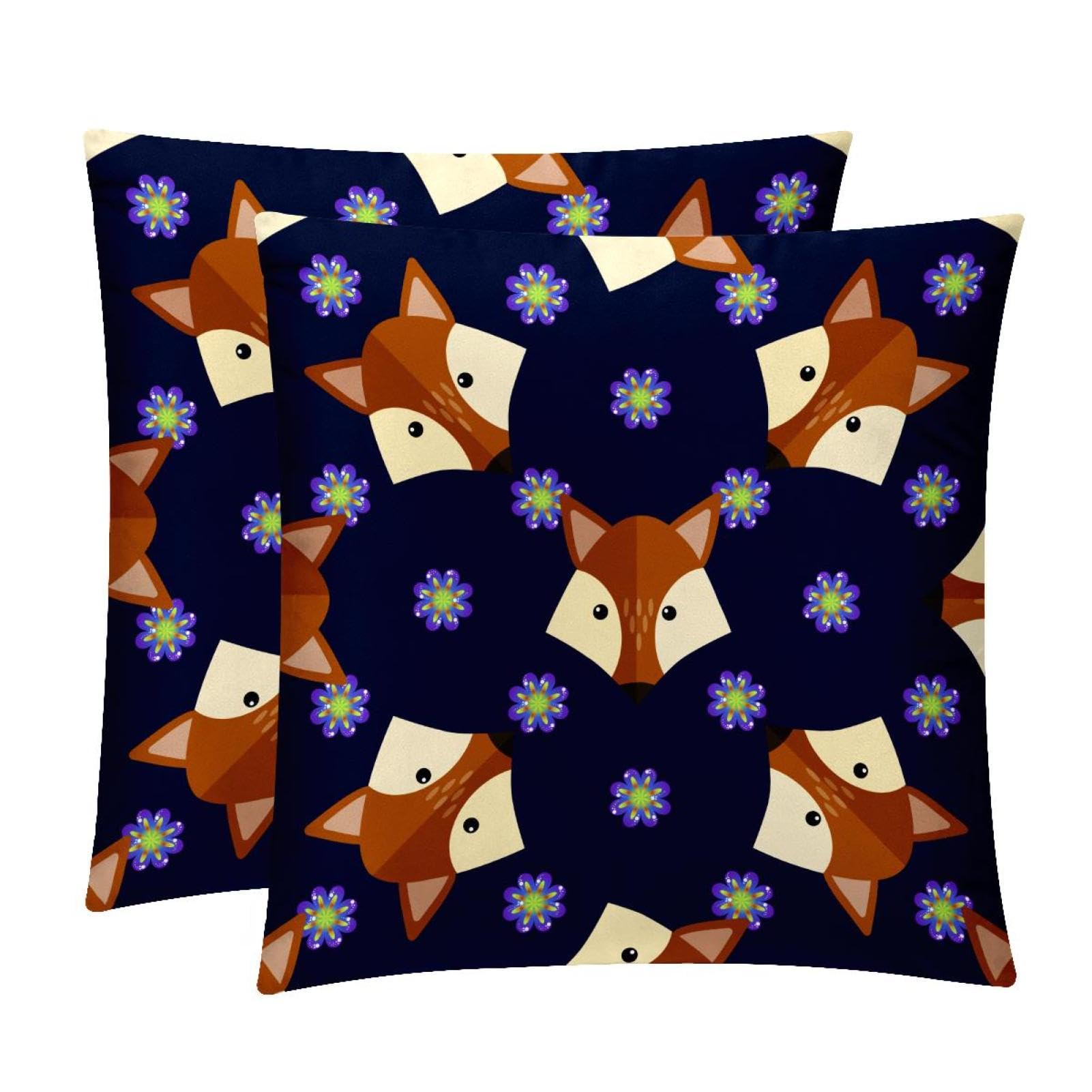 TDGKPZ Fox Purple Flower Throw Pillow Covers 2 Pack Cushion Cases Decorative Pillow Cases Home Decor 50x50cm