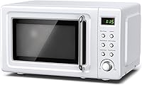 Vista 10 de Horno de microondas retro para encimera SIMOE, microondas pequeño de 0.7 pies cúbicos con función de descongelamiento, 5 niveles de potencia, 8