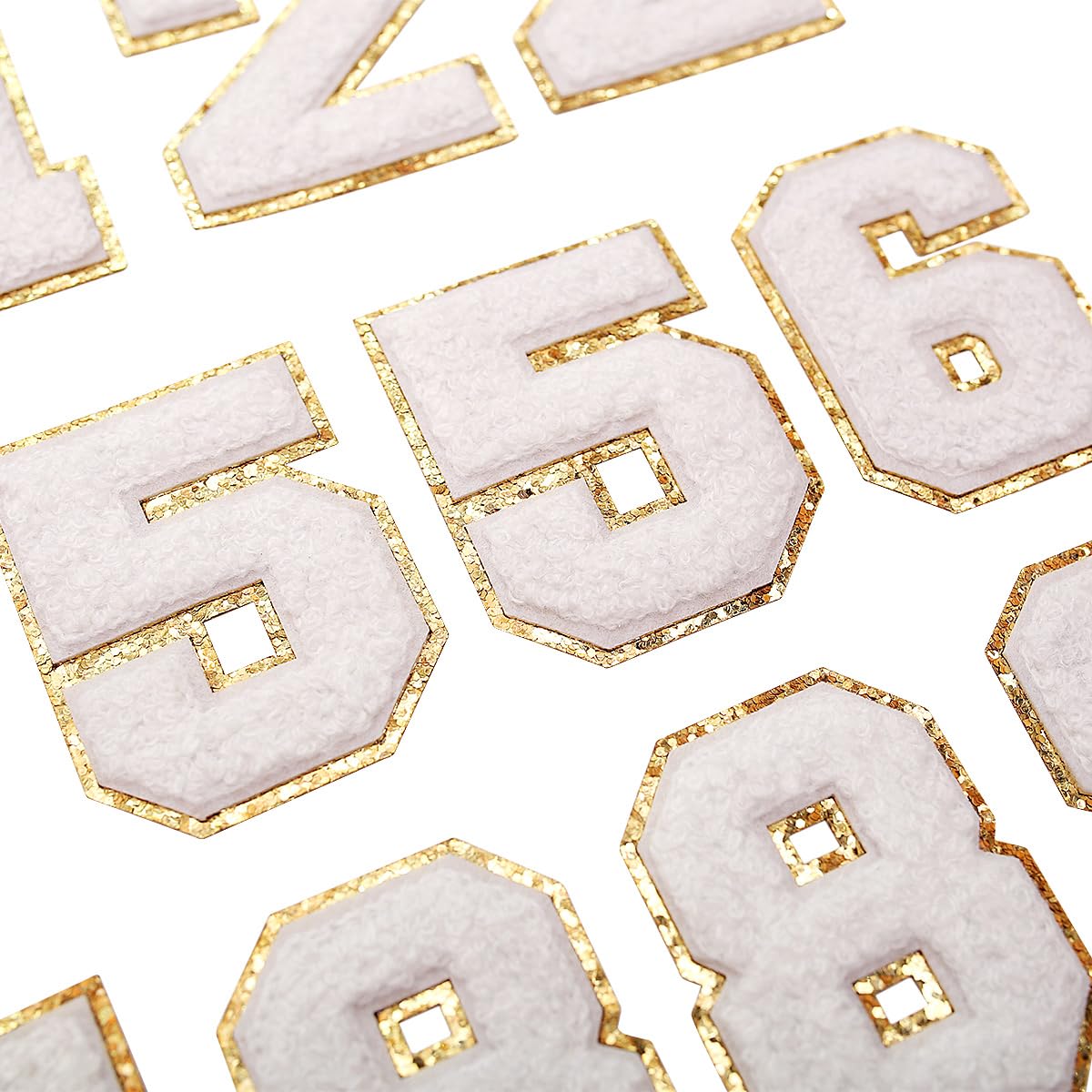 AXEN 20PCS Chenille Numbers Patch Set, Iron on Numbers 0-9 Gilter Varsity Patches for Clothing Jacket Backpack Pants Hat and More, White