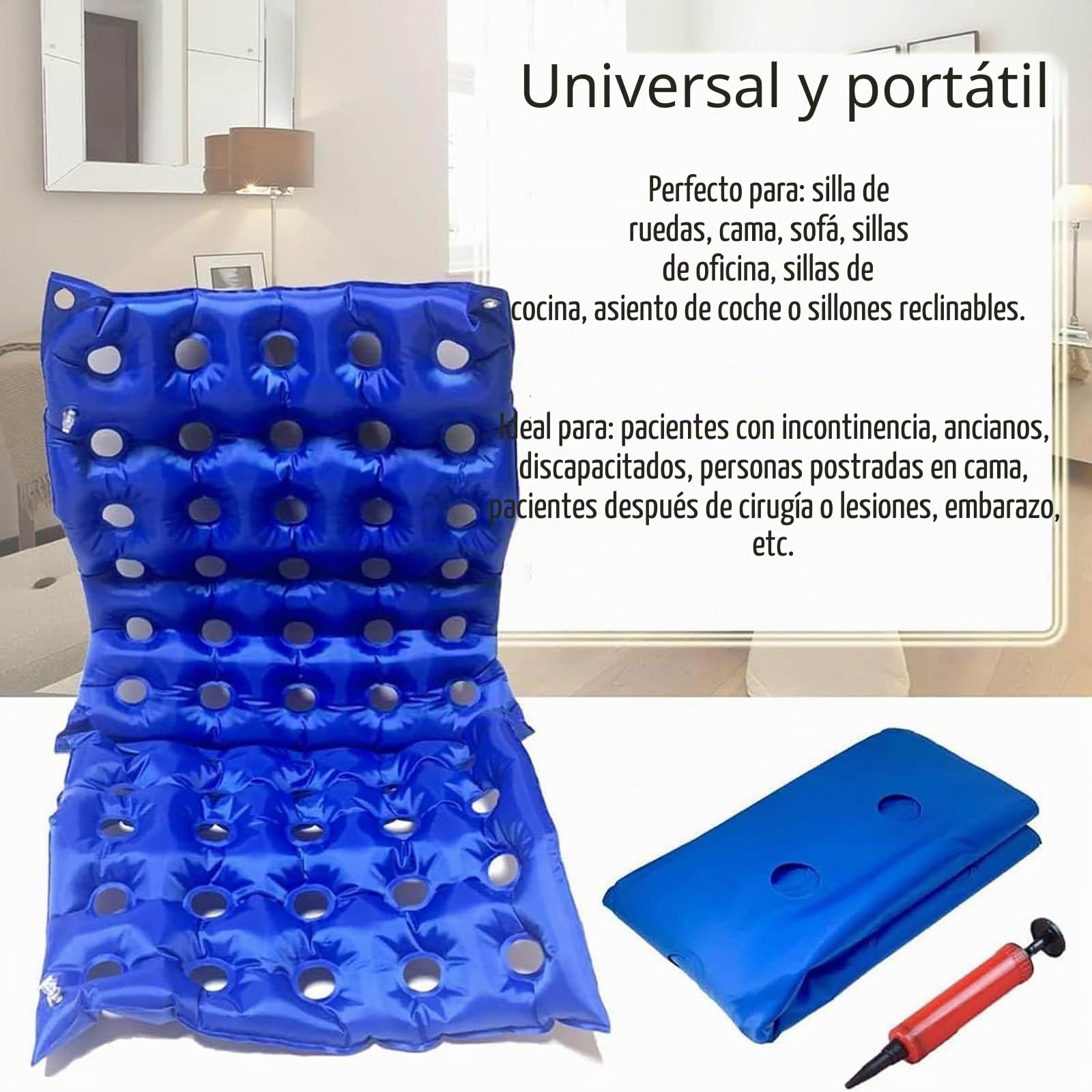 MObyat Colchón Antiescaras, Cojín para Úlceras por Presión con Bomba De Aire, Distracción, Diseño Impermeable, para Personas Mayores con Discapacidad (Silla De Ruedas No Incluida)