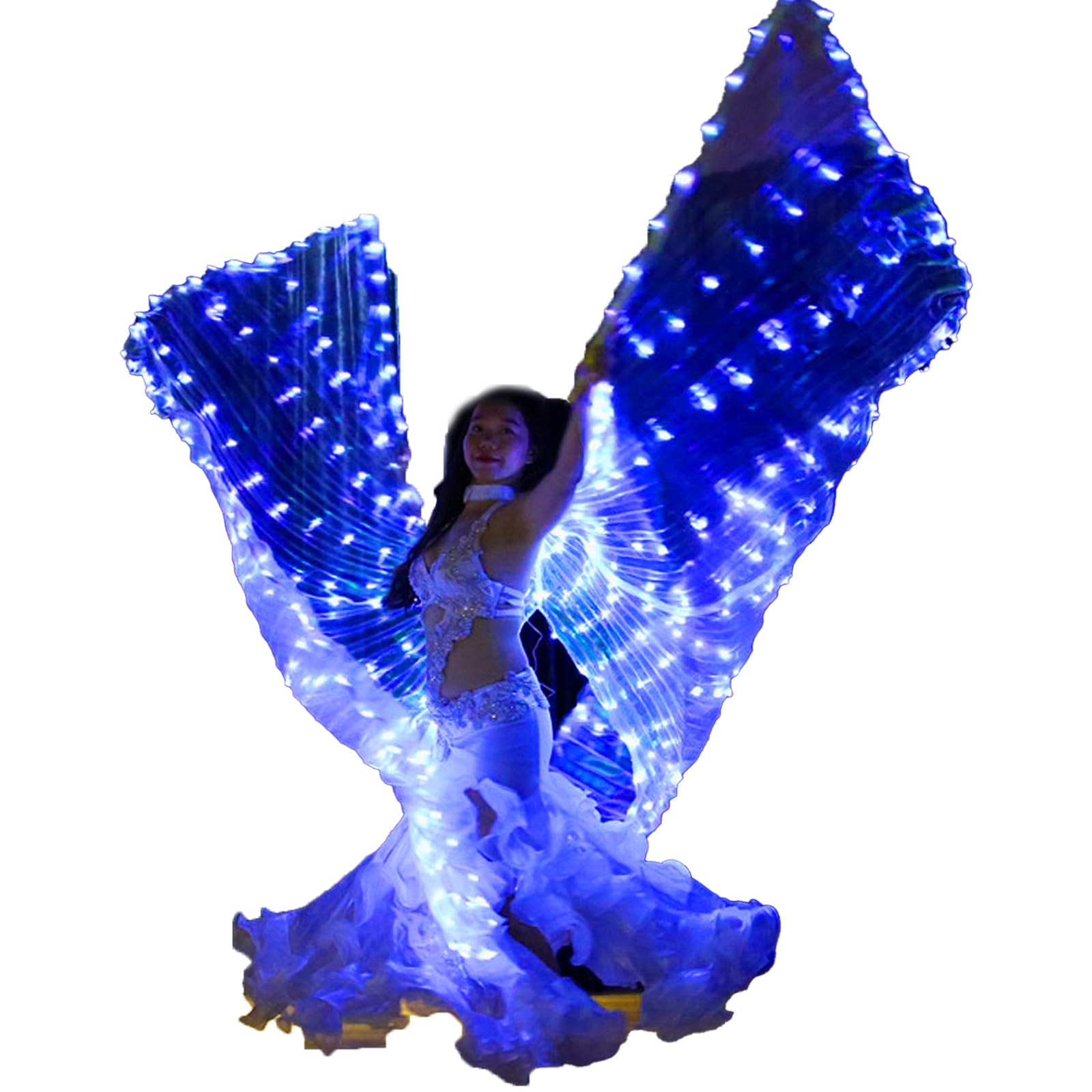 LED Wings Colorful Light Up Wings Elegant and Charming Butterfly Wings with 2 Light Modes & Telescopic Sticks, Belly Dance Costumes for Adults Stage Show Carnival Halloween (Bule, Adults)