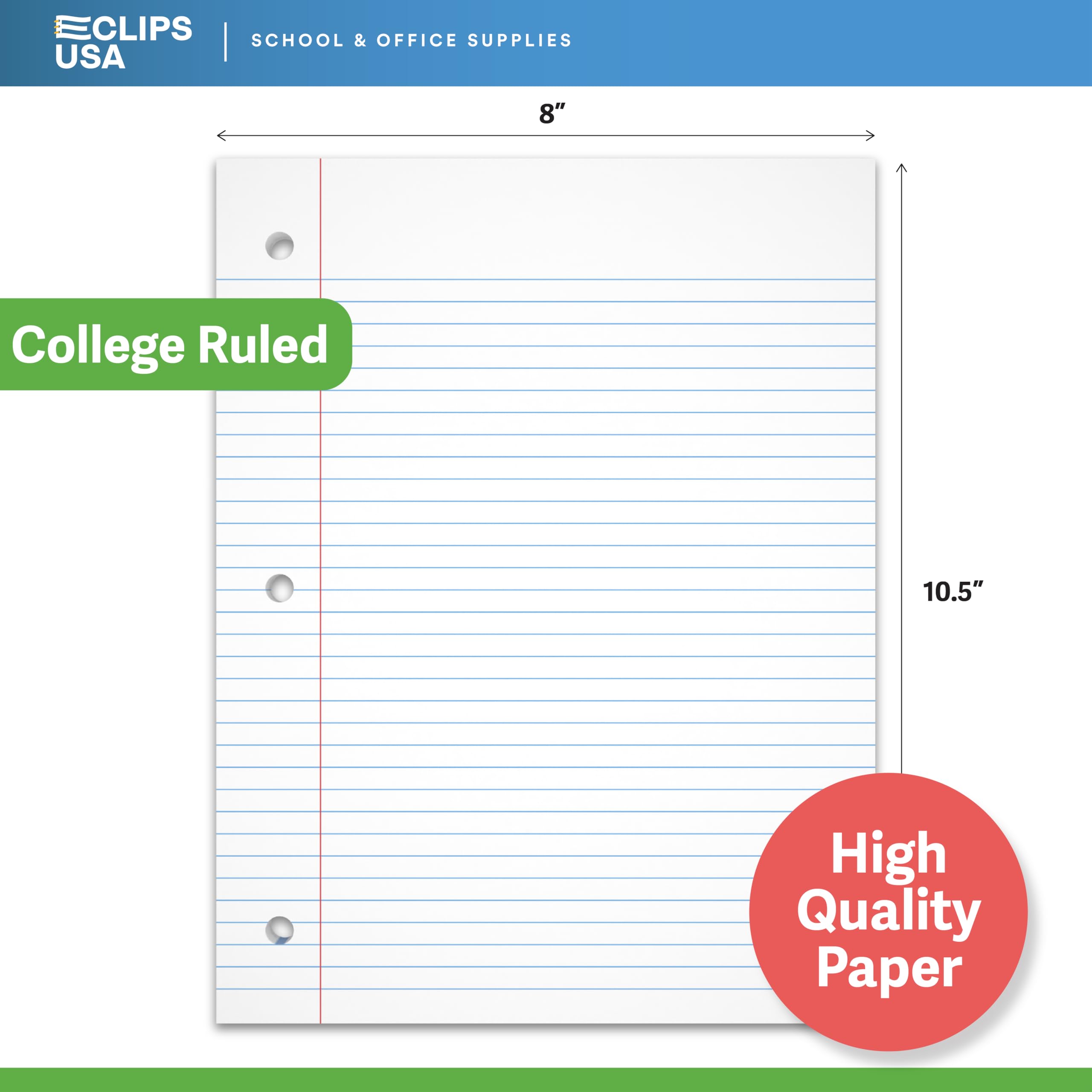 Notizbuchpapier, College-Papier, liniert, lose Blätter, 6 Stück, Füllpapier, 26,7 x 20,3 cm, Füllpapier, 200 Blatt pro Packung, 60 g/m² (6 Stück)