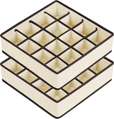Joyoldelf Organizador de cajones para calcetines, organizador de ropa interior, organizador de 16 celdas de tela, cajas de almacenamiento para Beige