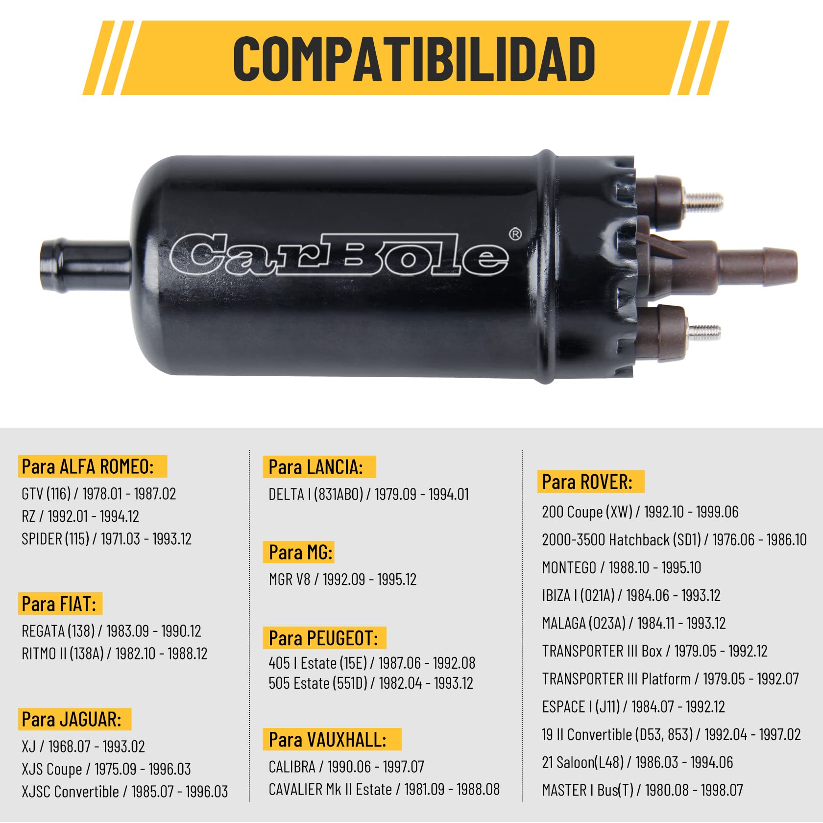 CarBole - Bomba de combustible en línea externa Bomba de combustible eléctrica de alta presión de hasta 125 psi, recambio para la 0580464070, universal