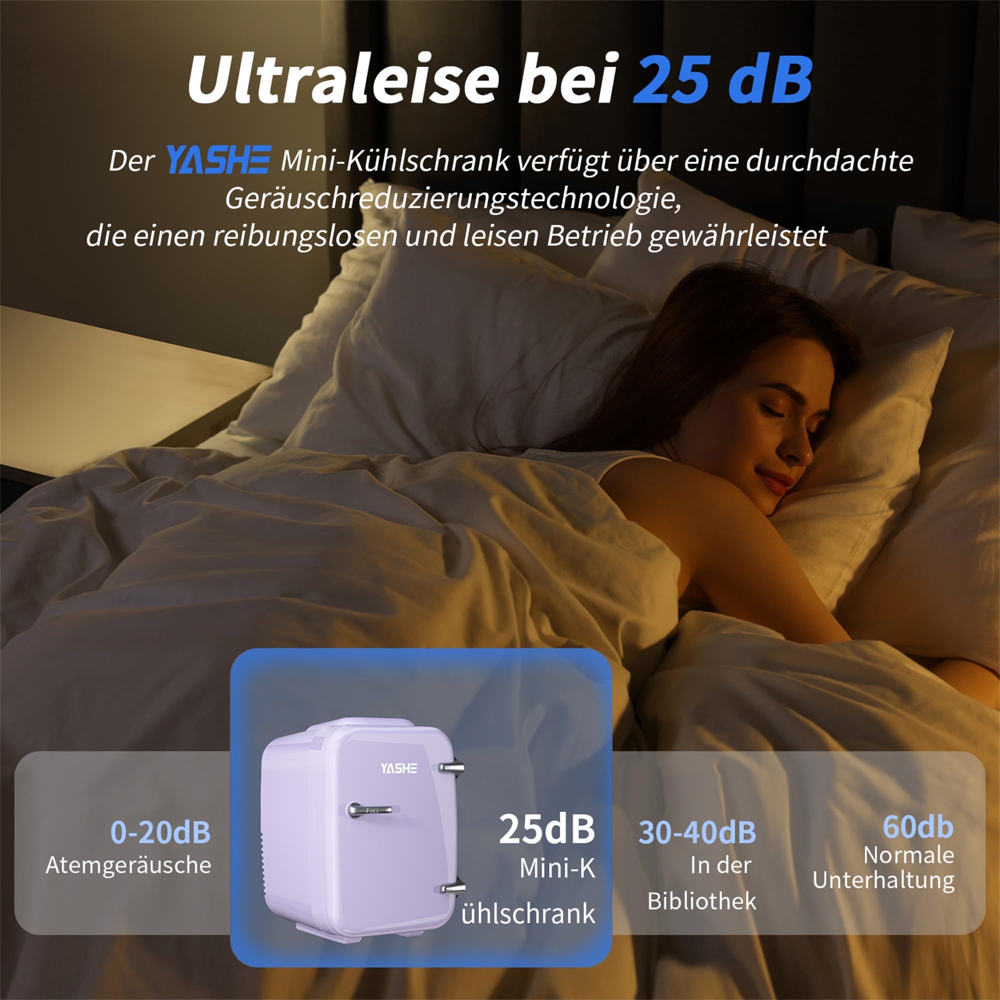 YASHE Mini Kühlschrank, 4 Liter Mini-Kühlschränke für Kosmetik, Getränke, 220V AC/ 12V DC Thermoelektrische Kühlung und Erwärmung, Kleiner Kühlschrank für Schlafzimmer, Büro, Wohnheim, Auto (lila)