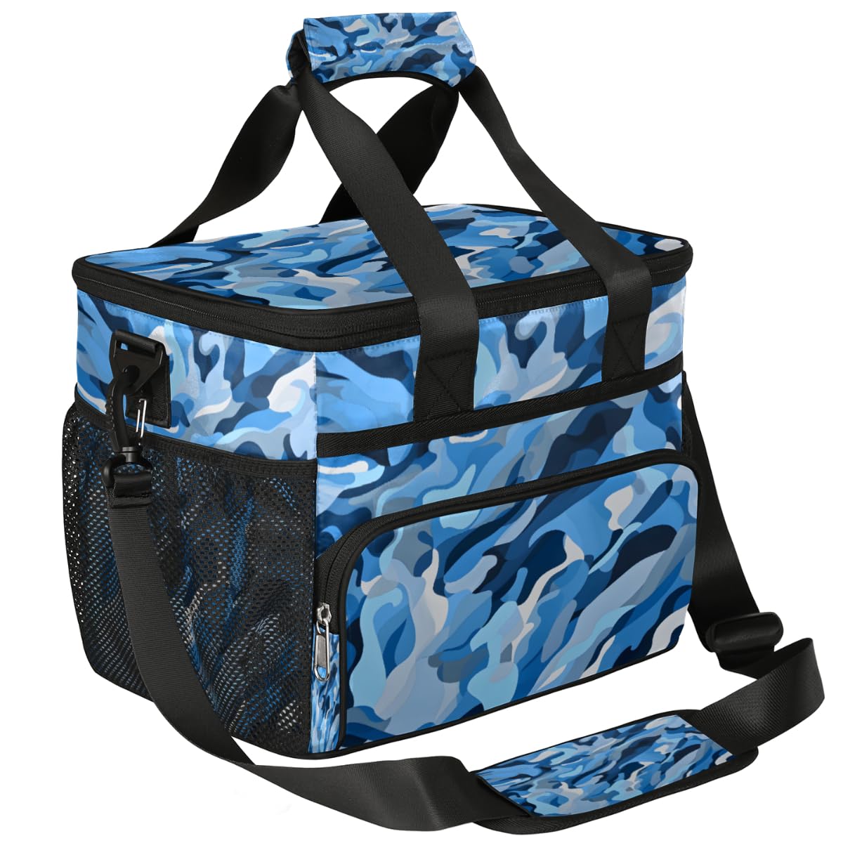 Abstract Camo Skin Insulated Picnic Backpack Lunch Box for Women Men Picnic Basket Tote Lunch Bag Picnic Bag Portable Lunch Bags for Picnic, Beach, Work, Trip,Office, Camp Blue Camouflage