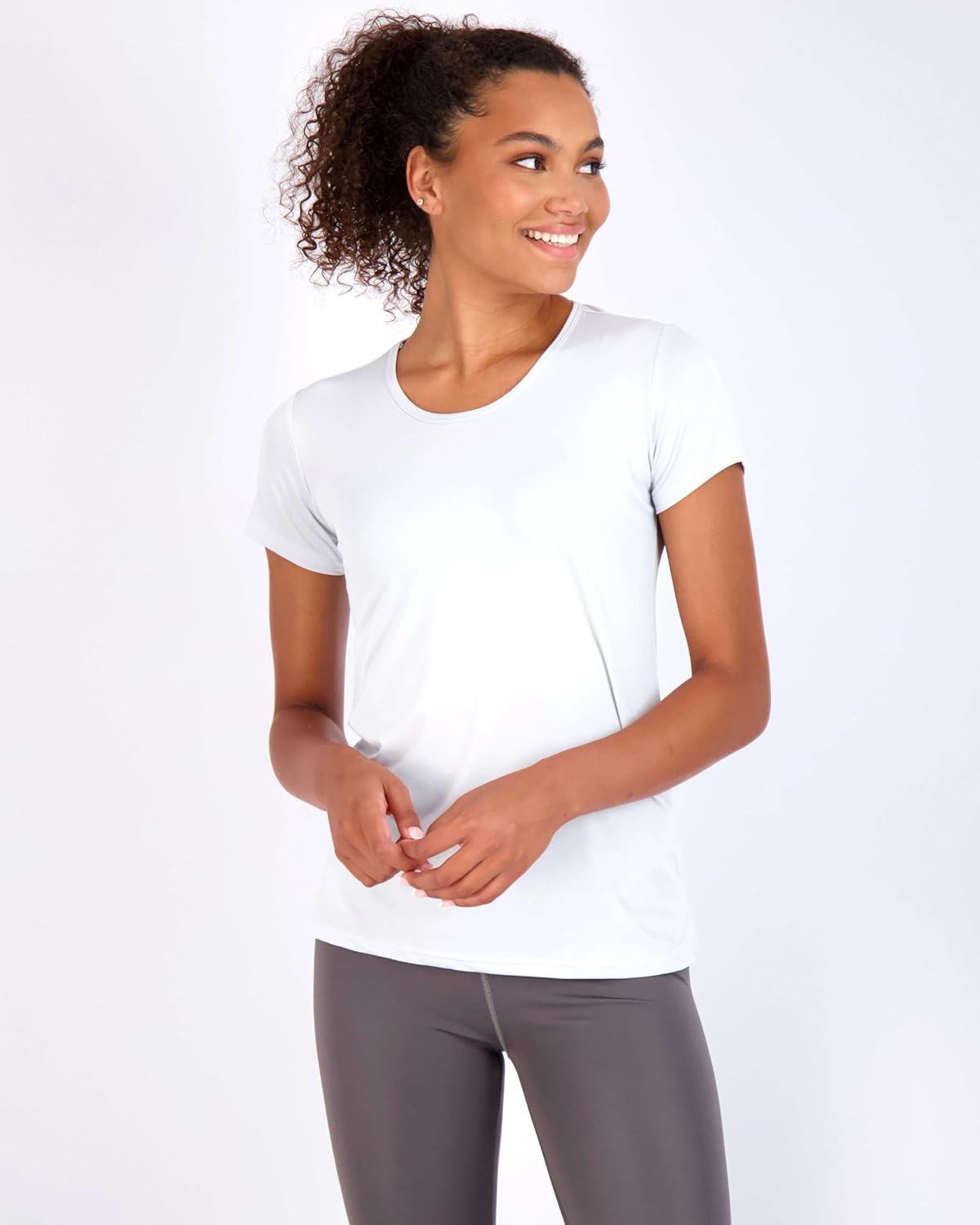 Real Essentials 5 Pack: Women's Short Sleeve T-Shirts Workout Tops Fitness Pilates Gym Activewear Athletic (Plus Available) - Image 2