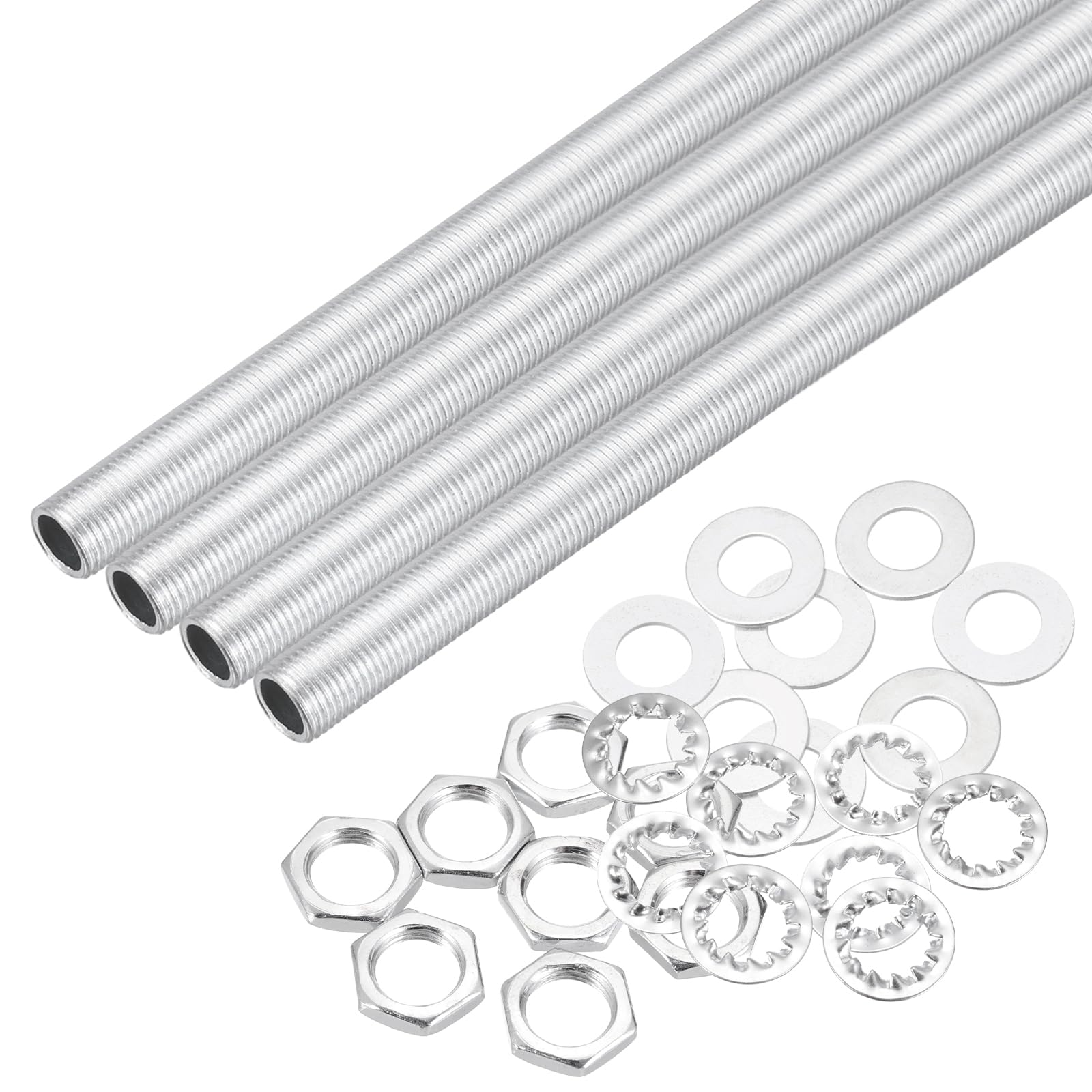 sourcing map 28Pcs 16.5" Lamp Pipe Kit with Nuts Washers 1/8IP Thread Fasteners Assortment for Chandelier Ceiling Light Repair Assembly DIY Hardware