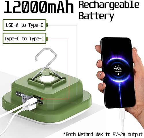 Miniatura 2 de Luces LED para camping, linternas recargables de 12000 mAh, 5 modos de iluminación, luz de tienda de campaña, PD 3.0 de carga rápida, linterna roja