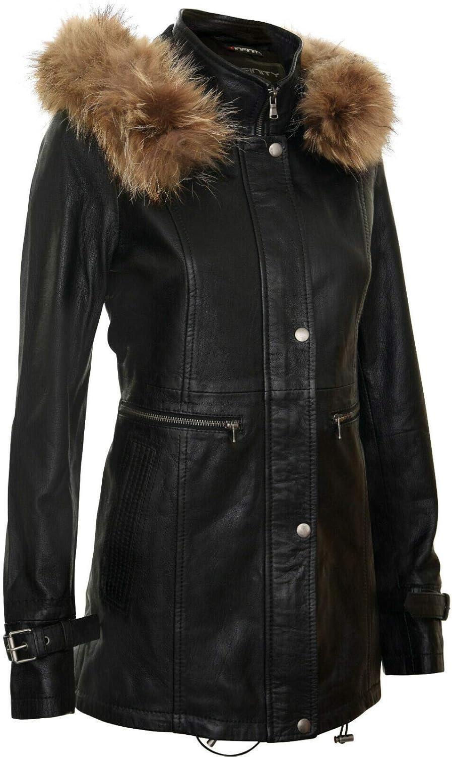 Women's Warm Leather Jacket Detachable Hooded Parker Trench Coat - Image 3