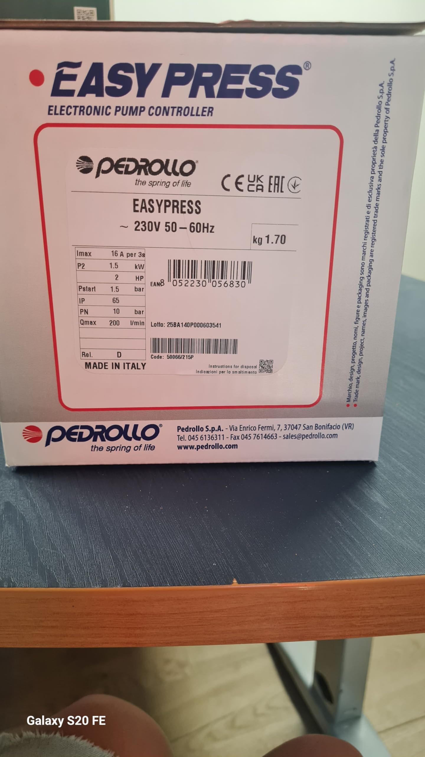 Regolatore elettronico di pressione 1.5Bar 2HP