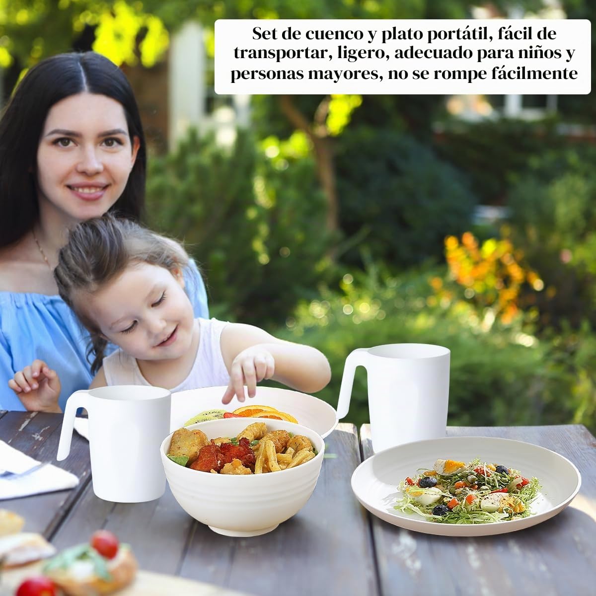 Berglander vajilla de plástico blanco Servicio de 24 piezas para 6, juegos de platos y tazones reutilizables incluye platos de cena, plato de postre, tazones de cereales, tazas para el hogar, jardín