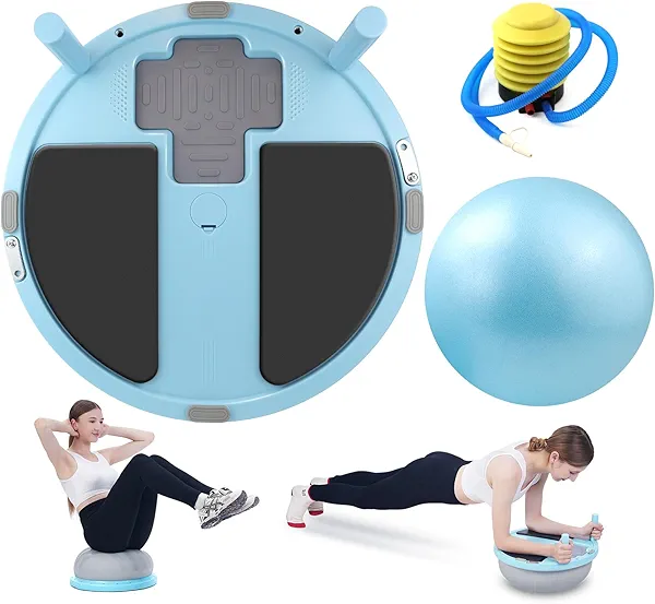 eHUPOO Balance Ball Trainer,Inflatable Yoga Plank Exercise Ball With Plank &Game,Half Balance Trainer With Extra Yoga Ball & Resistance Bands For Home Gym Workout Core Strength Training.