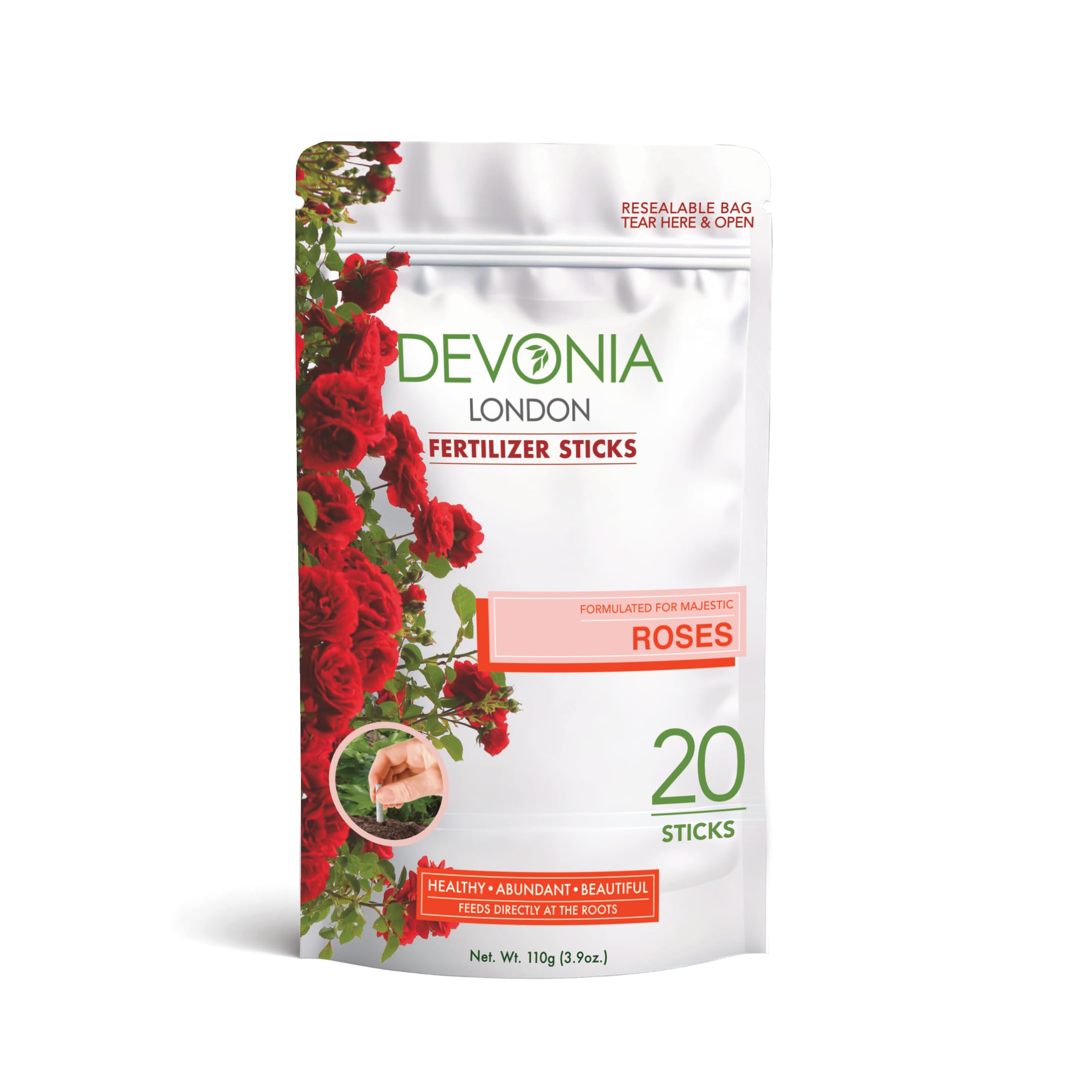 Devonia Rose Plant Food fertiliser Sticks | Slow-Release Fertiliser for Healthy, Vibrant Roses | Pre-Measured, Easy to Use, Mess-Free Feeding | Feeds All Season Long | Feed For Rose Plants