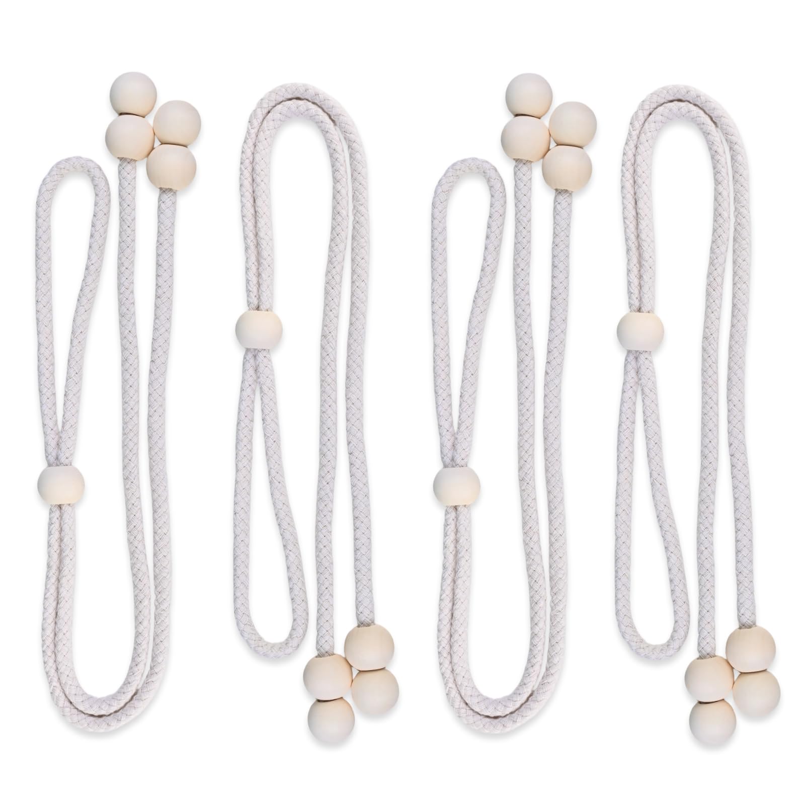 Set di Fermatenda Regolabili con Perle di Legno, 4 Pezzi, Design Elegante e Rustico per Raccogli Tenda, Facili da Installare, Perfetti per Casa e Ufficio