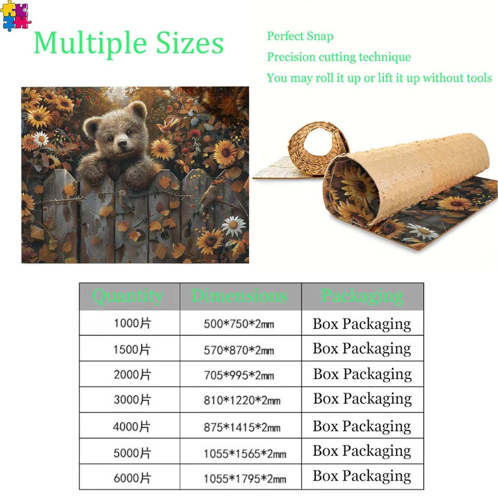 Puzzle 1500 Teile, Kleiner Bär Blume Holzpuzzle Erwachsene, mit Geschenkbox, Impossible Geschicklichkeitsspiel für Ganze Familie, Präzise Passform & Intensive Farben, Puzzlespiel Entspannung s7h-549