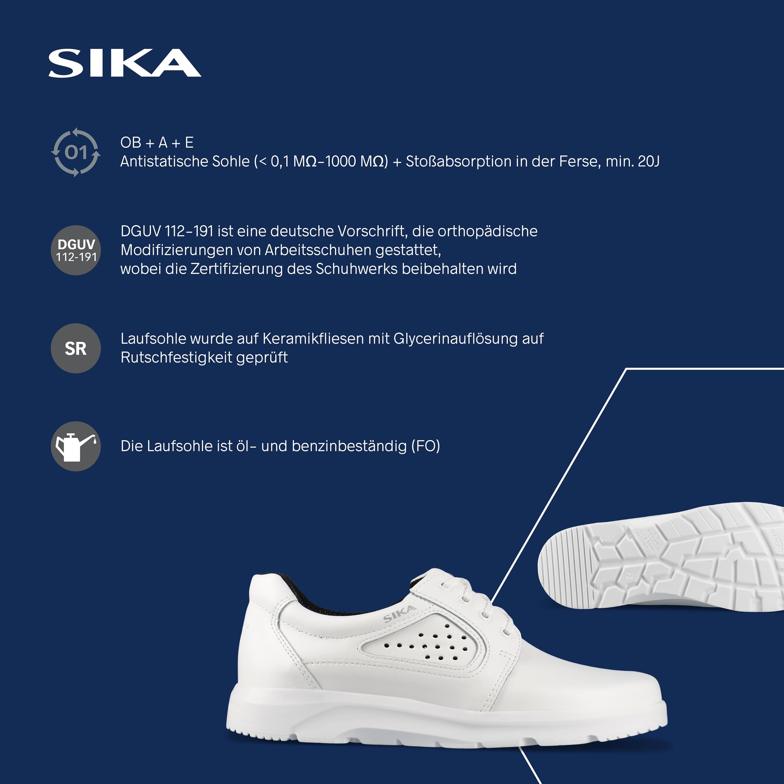 SIKA Optimax Unisex-Schnürschuh, bequemer Schuh für Krankenhauspersonal, rutschfeste PU-Sohle, perforiertes Permair Leder, antibakterielle, waschbare Innensohle für den Medizin & Dienstleistungssektor