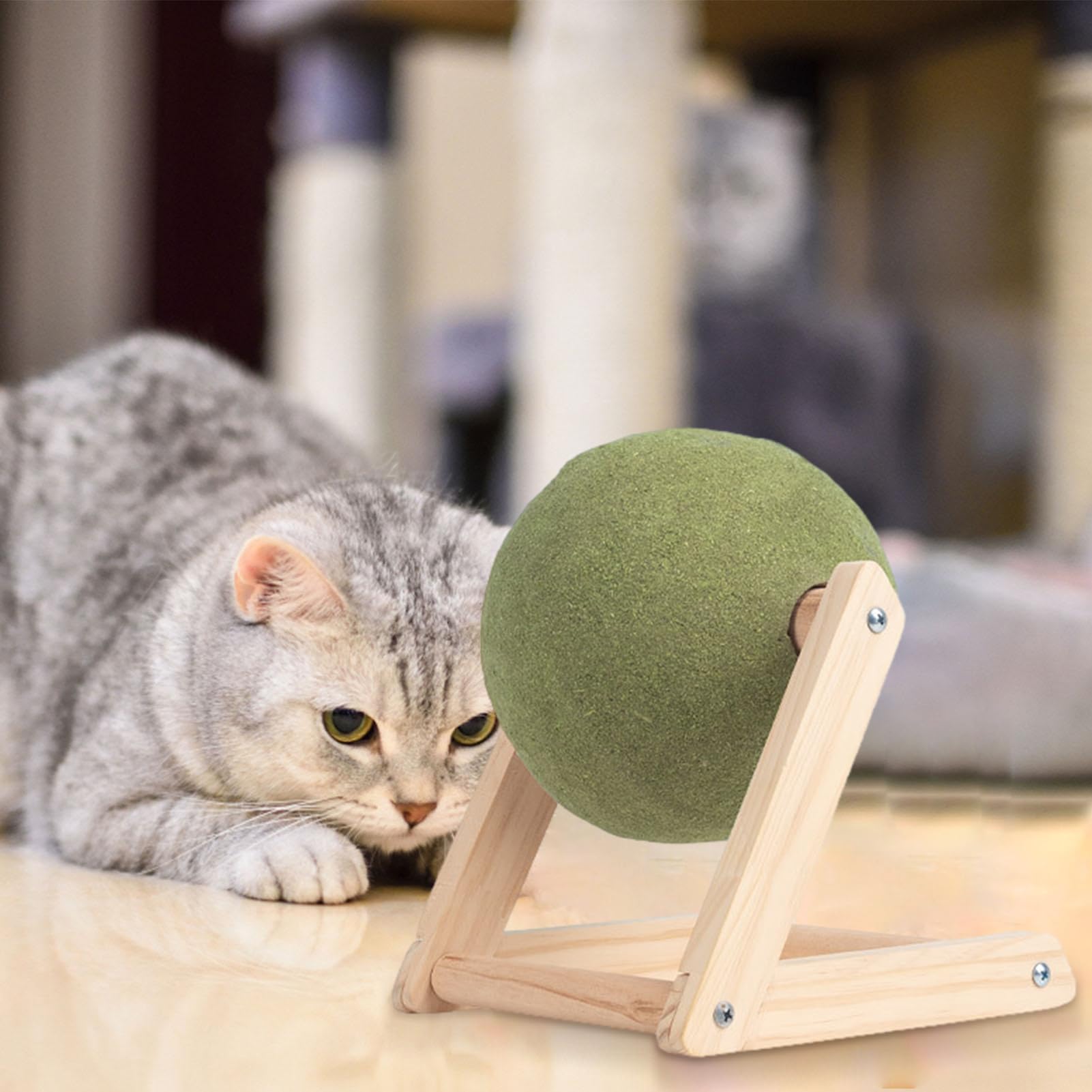 Palla di erba gatta girevole, palla di erba gatta da pavimento, giocattolo per gatti alla menta, giocattolo con erba gatta (grande, A)