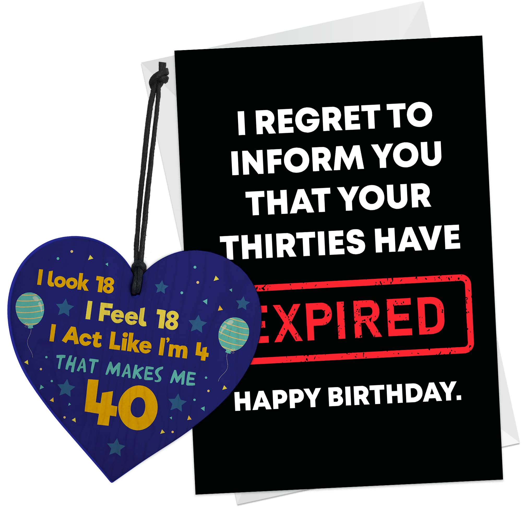 RED OCEAN Funny 40th Birthday Gift For Women Men 40th Birthday Card Gift For Him Or Her CARD AND WOODEN HEART Mum Dad Nan Grandad Brother Sister Gifts